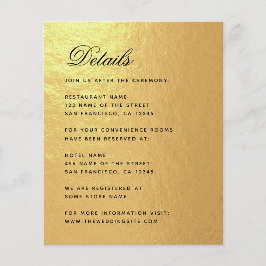 Details Faux Gold Budget Weduwomsluitingskaart (Voorkant)