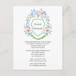 Details Floral Monogram Crest Wedding Guest Informatiekaartje