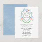 Details Floral Monogram Crest Wedding Guest Informatiekaartje (Voorkant / Achterkant)