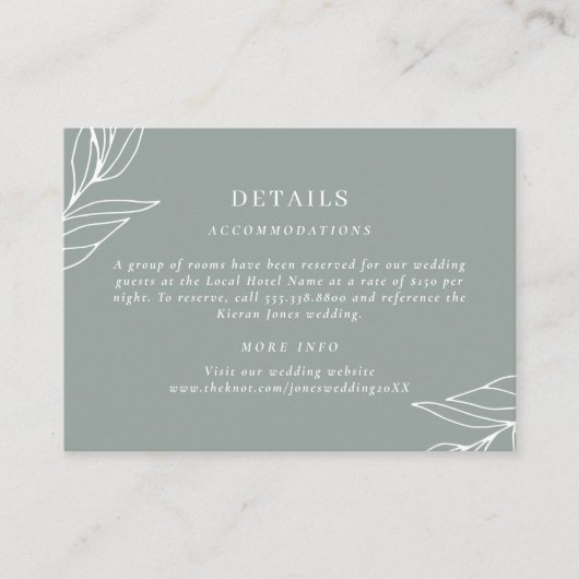 Details groene lef-garden bruiloft informatiekaartje (Voorkant)