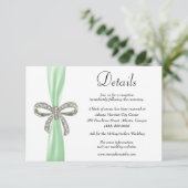 Details groene ribbon Diamond Bow Wedding Informatiekaartje (Staand voorkant)