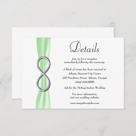 Details groene ribbon Silver Infinity Wedding Informatiekaartje (Voorkant / Achterkant)