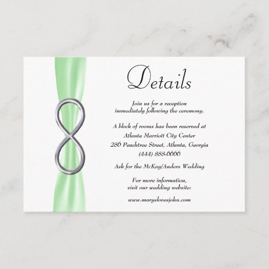Details groene ribbon Silver Infinity Wedding Informatiekaartje (Voorkant)