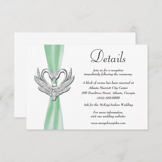Details groene ribbon Silver Swans Weddenschap Informatiekaartje (Voorkant / Achterkant)