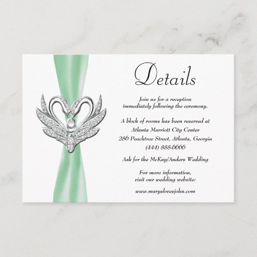 Details groene ribbon Silver Swans Weddenschap Informatiekaartje (Voorkant)