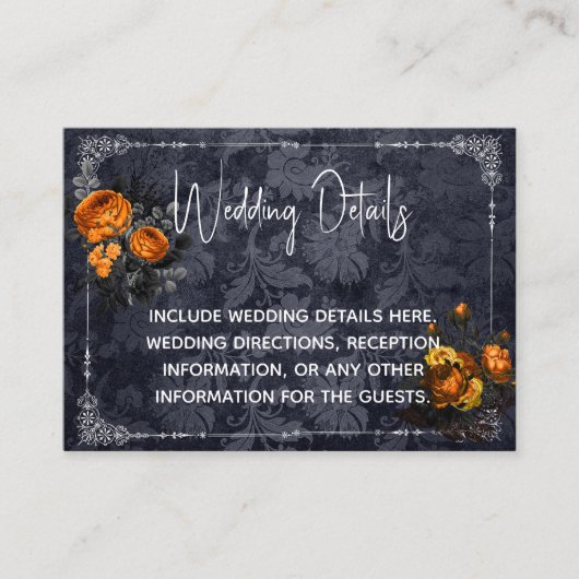 Details Halloween bruiloft Sinaasappel Roos Informatiekaartje (Voorkant)