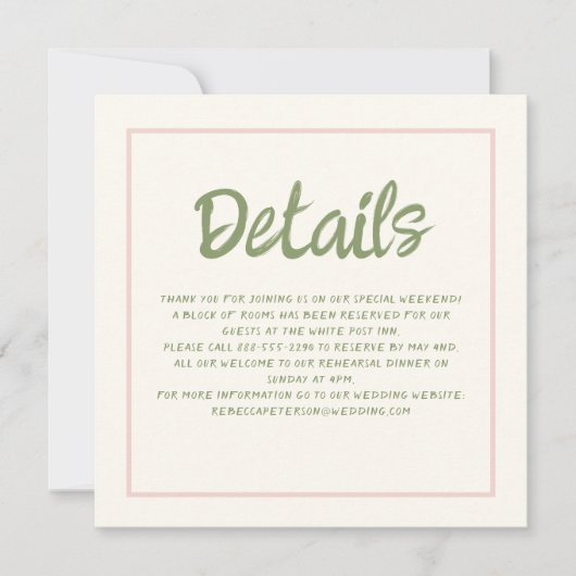 Details handschriftafel Retro bruiloft Kaart (Voorkant)