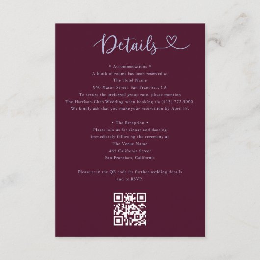 Details Hart QR Code RSVP Trouwkaart Bijlage (Voorkant)