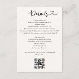 Details Heart QR Code RSVP Wedding  Enclosure Card Informatiekaartje