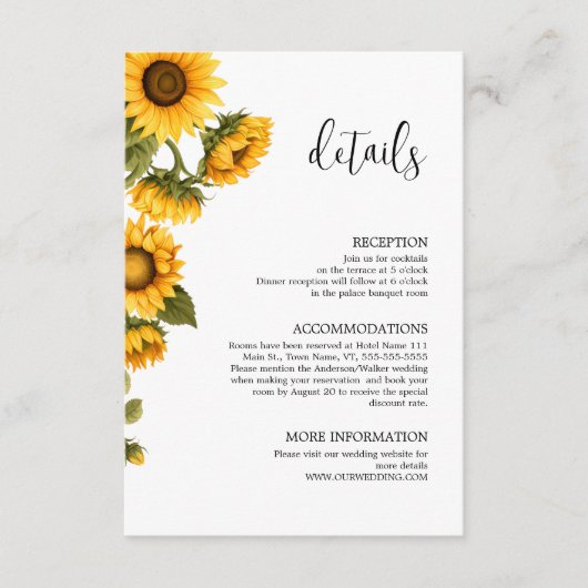 Details heldere zonnebloemen minimalistisch informatiekaartje (Voorkant)