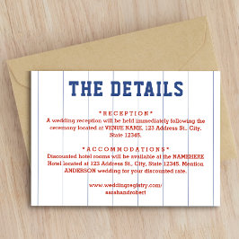 Details honkbal streepjes bruiloft informatiekaartje