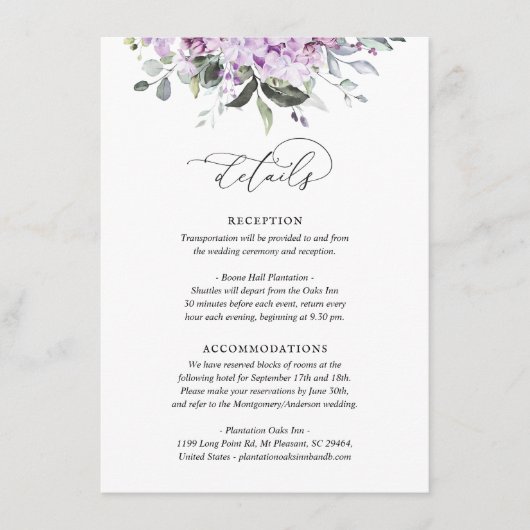 Details Kaart Lilacs Greenery Script Info (Voorkant)