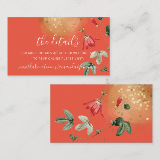 Details Kaart Website Bruiloft Bloemen Goud Koraal (Voorkant / Achterkant)
