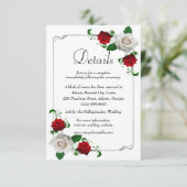 Details kerstbruiloft rode en witte rozen informatiekaartje (Staand voorkant)