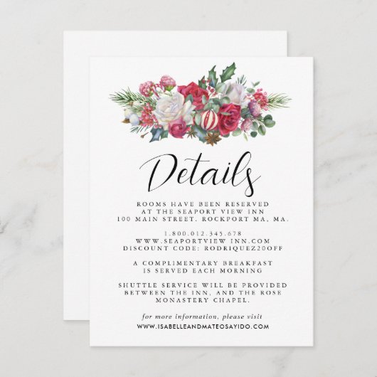 Details kerstcadeautje met rond rond kerstfeest informatiekaartje (Voorkant / Achterkant)