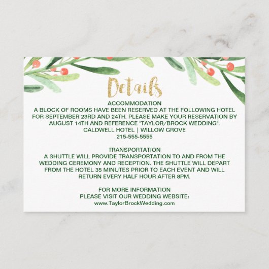 Details kerstfeest Holly Wreath Wedding Informatiekaartje (Voorkant)