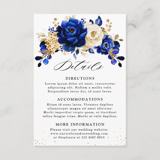 details koninklijke blauwe goudbloem rond het huwe informatiekaartje (Voorkant)