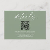 Details legant Sage Green QR Code Weddenschap Informatiekaartje (Voorkant)