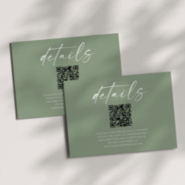Details legant Sage Green QR Code Weddenschap Informatiekaartje