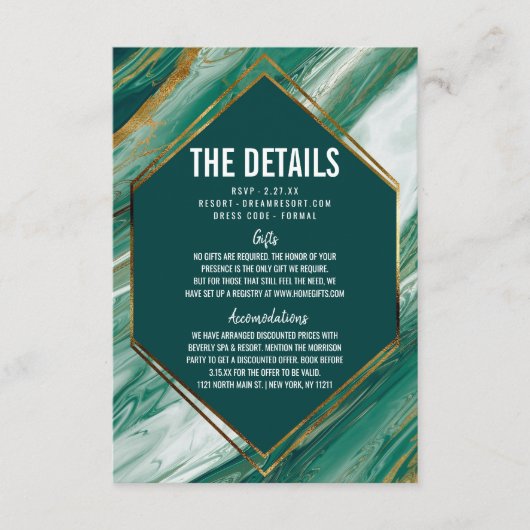 Details marmer bruilding van Emerald Gold Abstract Informatiekaartje (Voorkant)