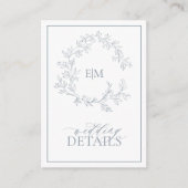 Details mosterd Blue Leafy Crest Monogram Weddensc Informatiekaartje (Voorkant)