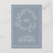 Details mosterd Blue Leafy Crest Monogram Weddensc Informatiekaartje (Voorkant)