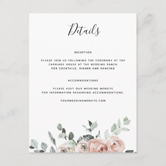 Details mosterd roze bruiloft informatiekaartje (Voorkant)