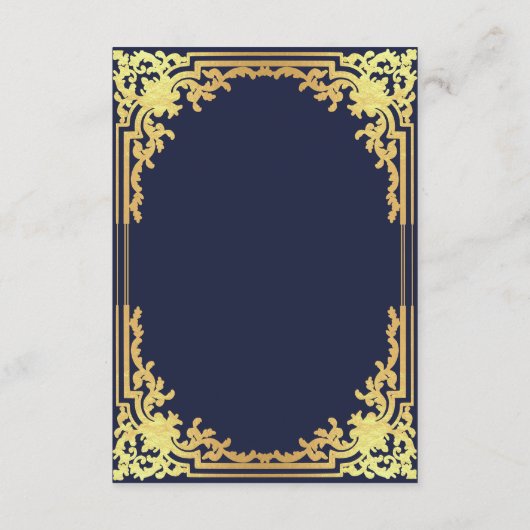Details Navy Blauw Elegant  Faux Gold Bruiloft Informatiekaartje (Achterkant)
