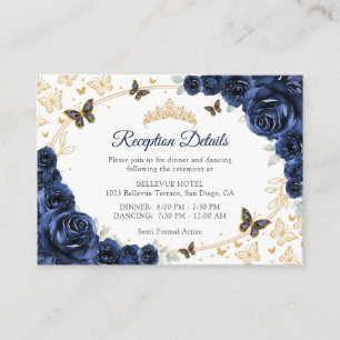 Details Navy Gouden Quinceanera Ontvangst Informatiekaartje