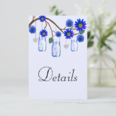 Details over blauwe bloemen Mason Jars Weddenschap Informatiekaartje (Staand voorkant)