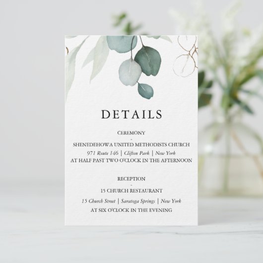 Details over de Eucalyptus-bruiloft Kaart (Staand voorkant)