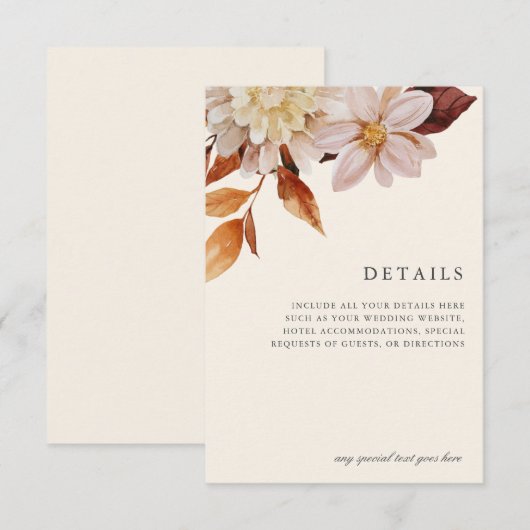 Details over de finale van de urnant Floral Weddin RSVP Kaartje (Voorkant / Achterkant)