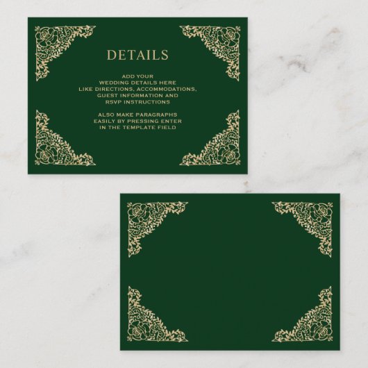 Details over Floral Lijst Green en Gold Wedding Informatiekaartje (Voorkant / Achterkant)