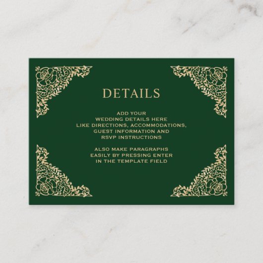Details over Floral Lijst Green en Gold Wedding Informatiekaartje (Voorkant)