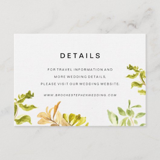 Details over Golden Leafy Bower Wedding Informatiekaartje (Voorkant)