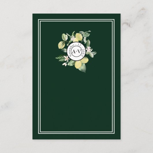 Details over groene maragingbruiloft aan de rand v informatiekaartje (Achterkant)