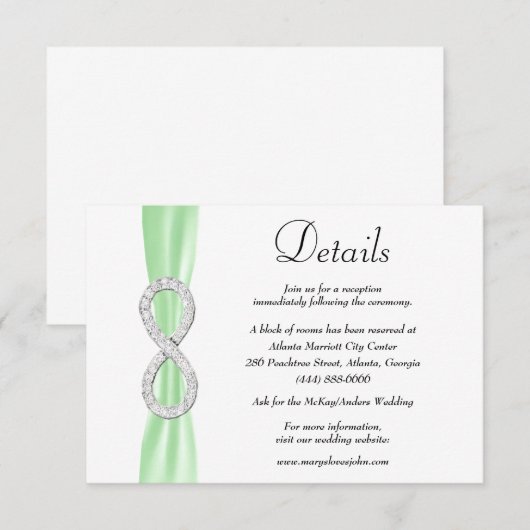 Details over groene ribbon Diamond Infinity Weddin Informatiekaartje (Voorkant / Achterkant)