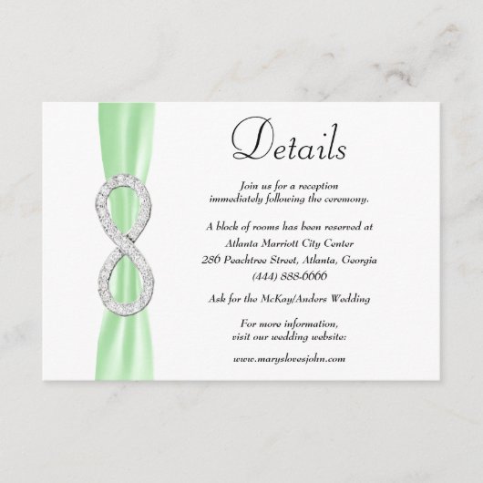 Details over groene ribbon Diamond Infinity Weddin Informatiekaartje (Voorkant)