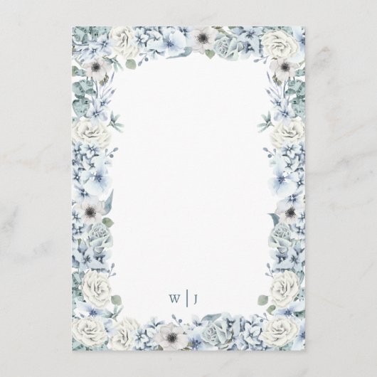 Details over het blauwe Floral Wedding Informatiekaartje (Achterkant)