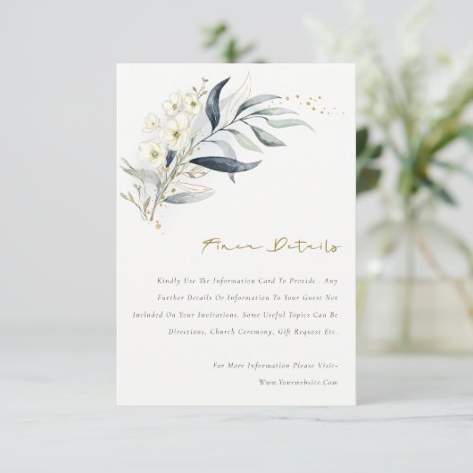 Details over het blauwe goudblad Botanische Floral Informatiekaartje (Staand voorkant)