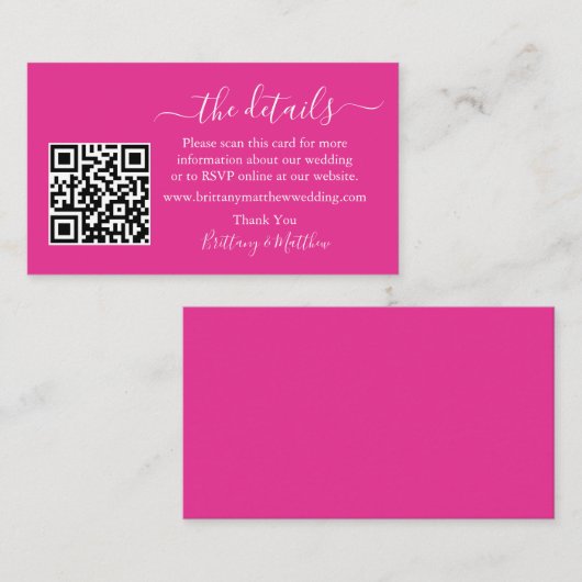 Details over het calligrafische huwelijk Website Q Informatiekaartje (Voorkant / Achterkant)