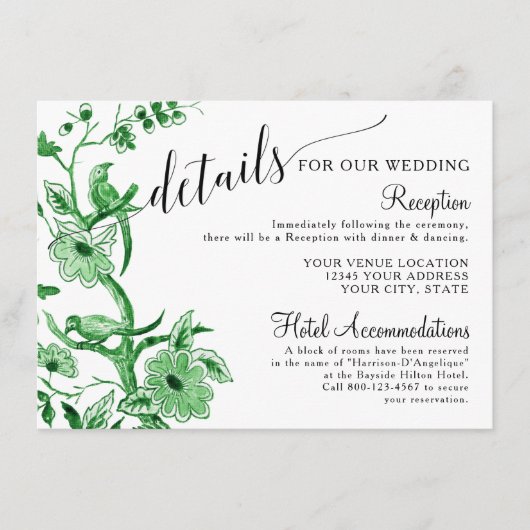 Details over het groene huwelijk van de Aziatische Informatiekaartje (Voorkant)