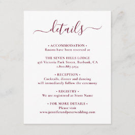 Details over het huwelijk met een legant Script Bo Informatiekaartje