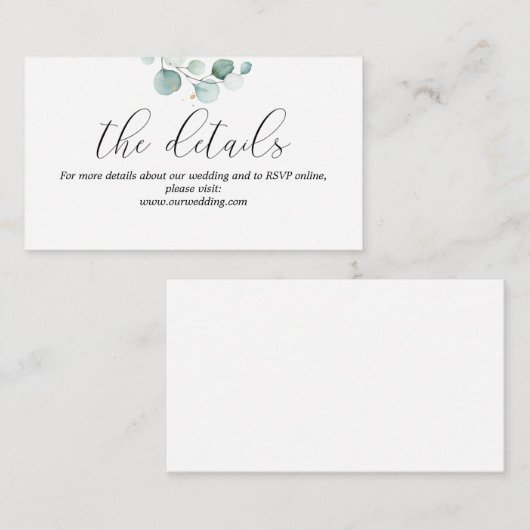 Details over het huwelijk met Eucalyptus Website Informatiekaartje (Voorkant / Achterkant)