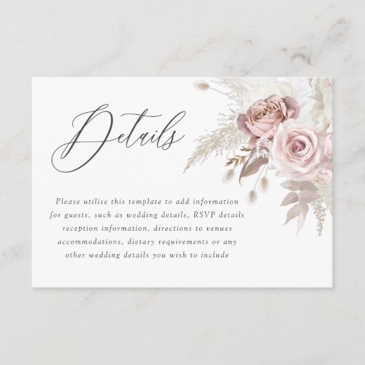 Details over het huwelijk tussen Blush en ivoor Informatiekaartje (Voorkant)