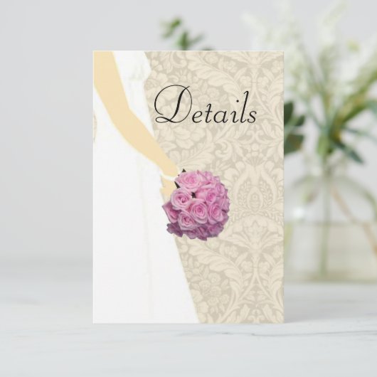 Details over het huwelijk tussen legant bruiloft informatiekaartje (Staand voorkant)