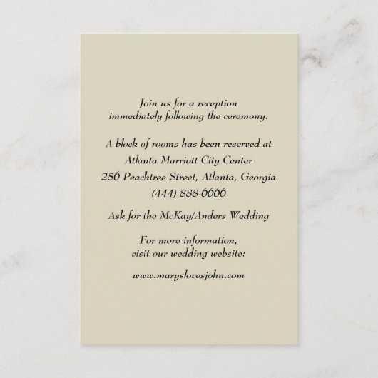 Details over het huwelijk tussen legant bruiloft informatiekaartje (Achterkant)