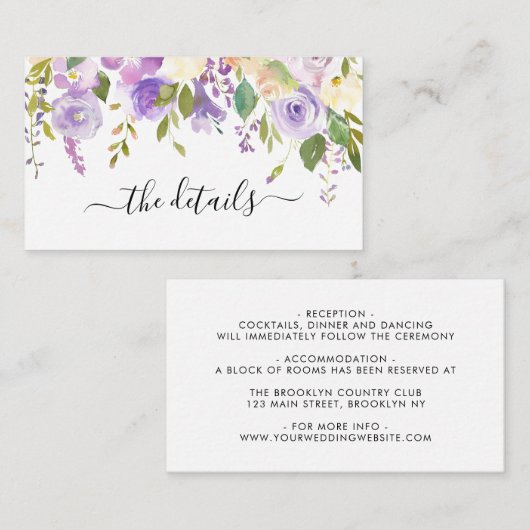 Details over het huwelijk van Elegant Dusty Paars Informatiekaartje (Voorkant / Achterkant)