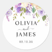 Details over het huwelijk van Elegant Dusty Paars  Ronde Sticker (Voorkant)