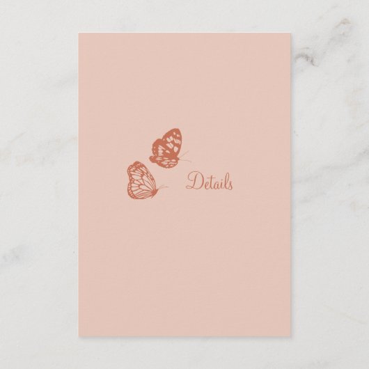 Details over het huwelijk van Floral Butterfly Gar Informatiekaartje (Achterkant)